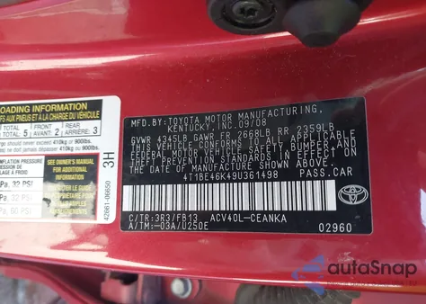 2009 Toyota Camry Le from USA, damaged, VIN 4T1BE46K49U361498